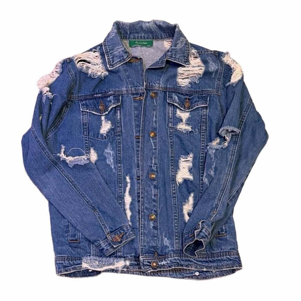 Signature Eight Distressed Denim Trucker Jacket Size M